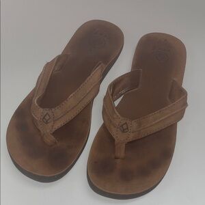 Reef deep brown Leather Sandals size 10 ladies flip flops thick straps